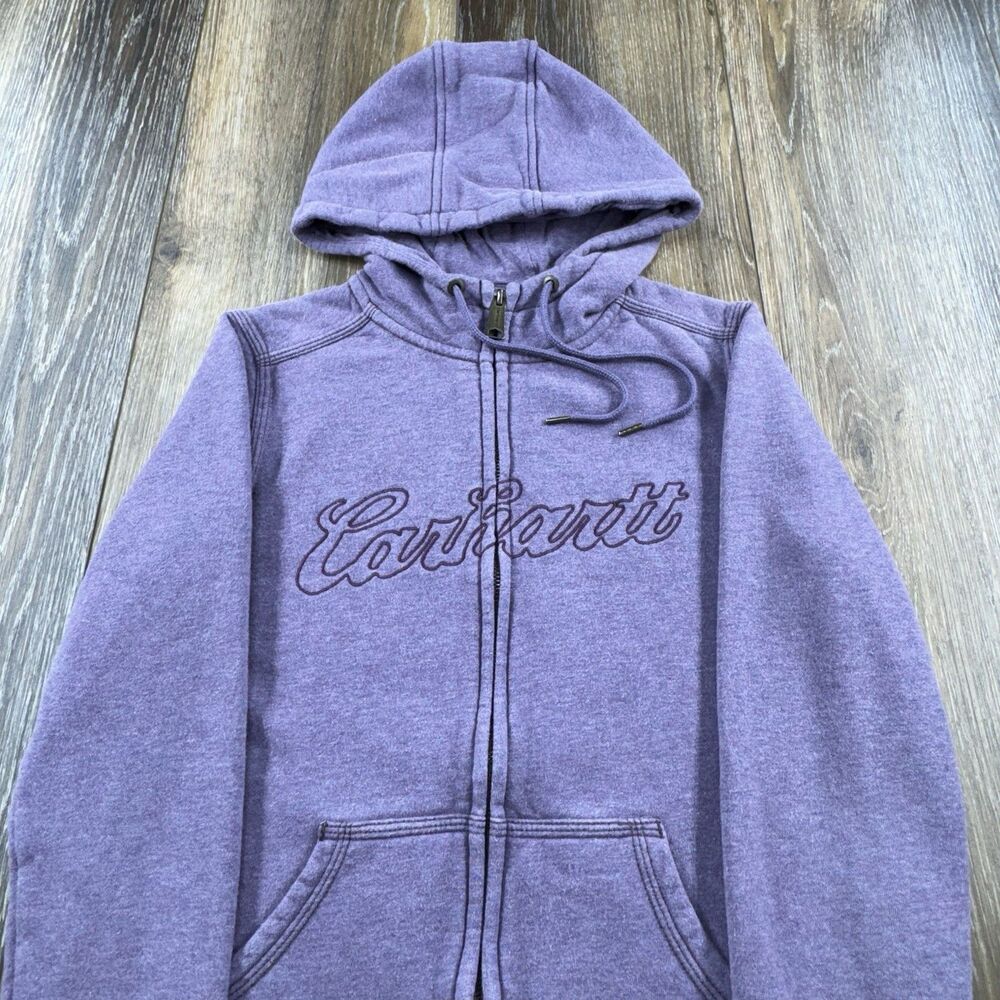 Carhartt Hoodie Womens S 4-6 Purple Sweatshirt Workwear Spellout Logo Zip Up
